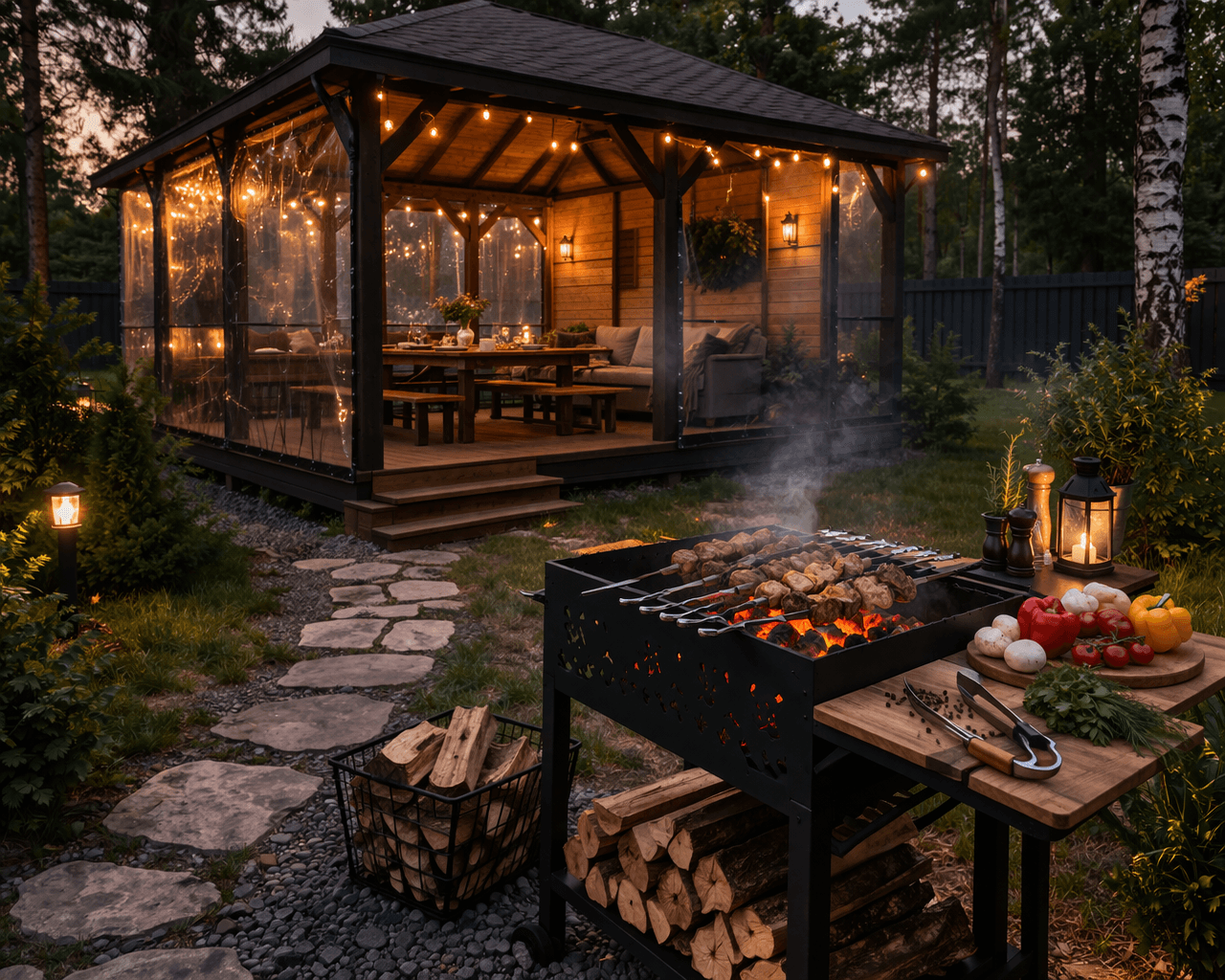 Мангальная зона у беседки