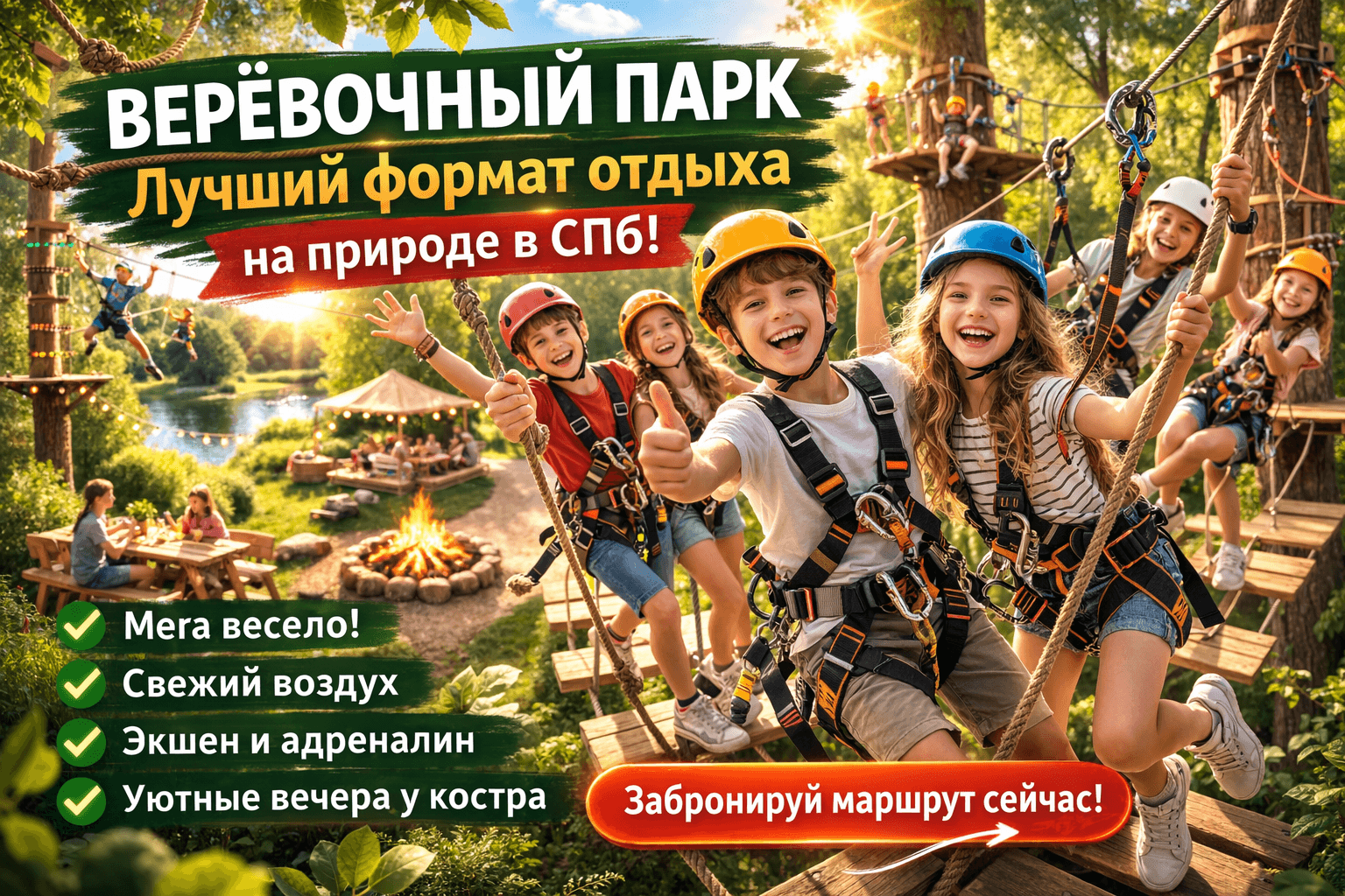 Почему веревочный парк — лучший формат отдыха на природе в СПб