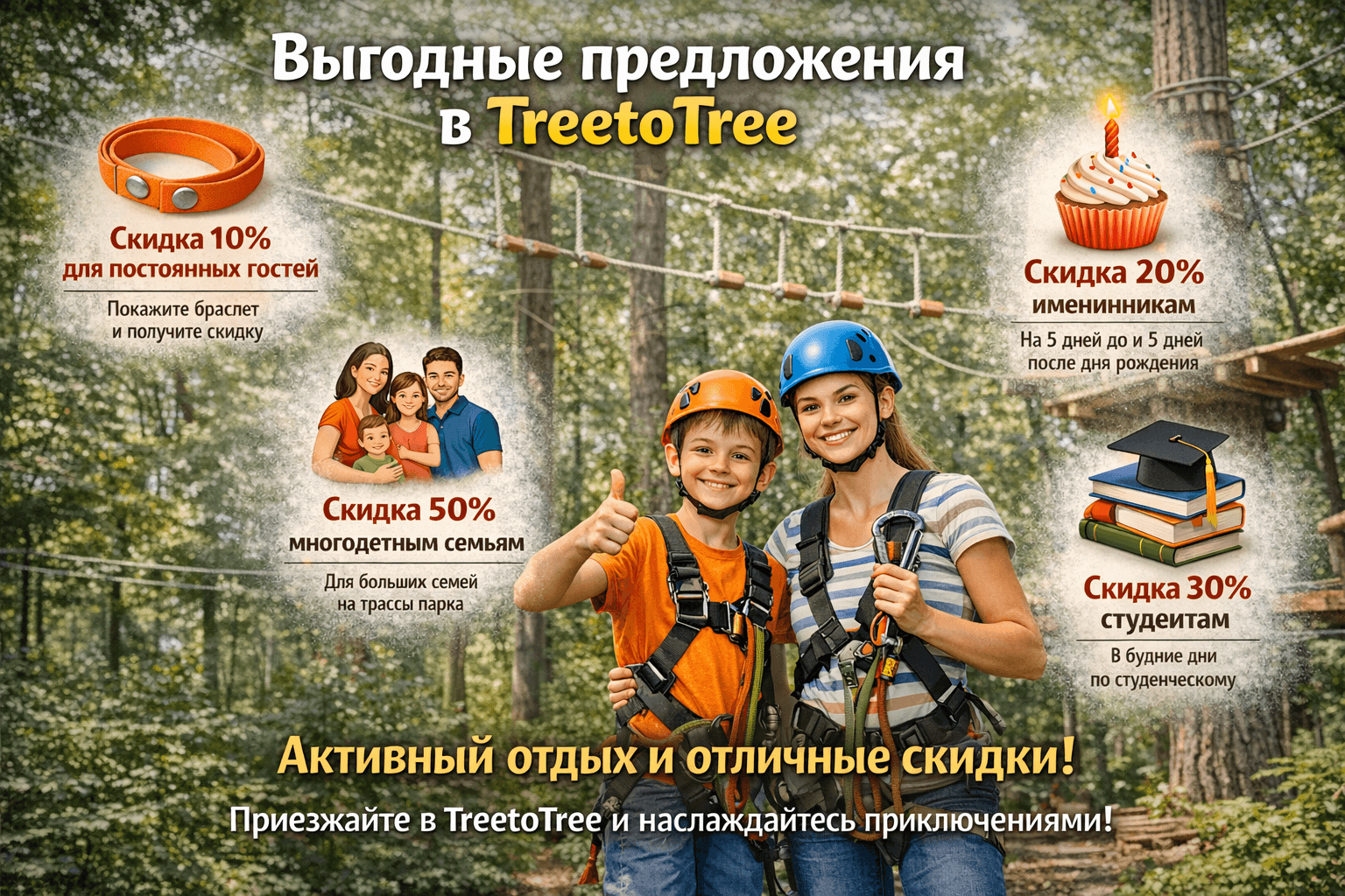 Скидки на посещение парка Tree To Tree